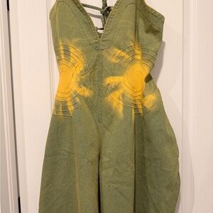 Sara Olive and Yellow Denim Jumpsuit
